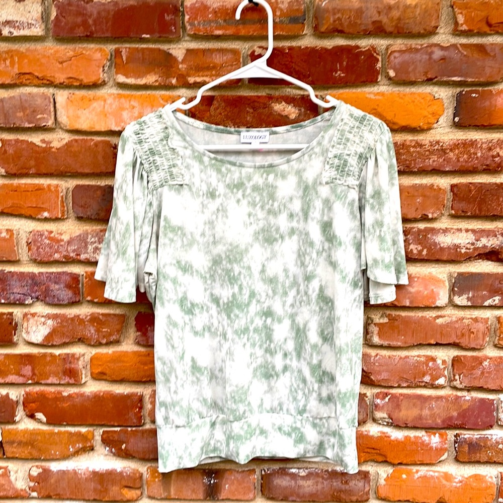 Luxology tie dye flutter sleeve top